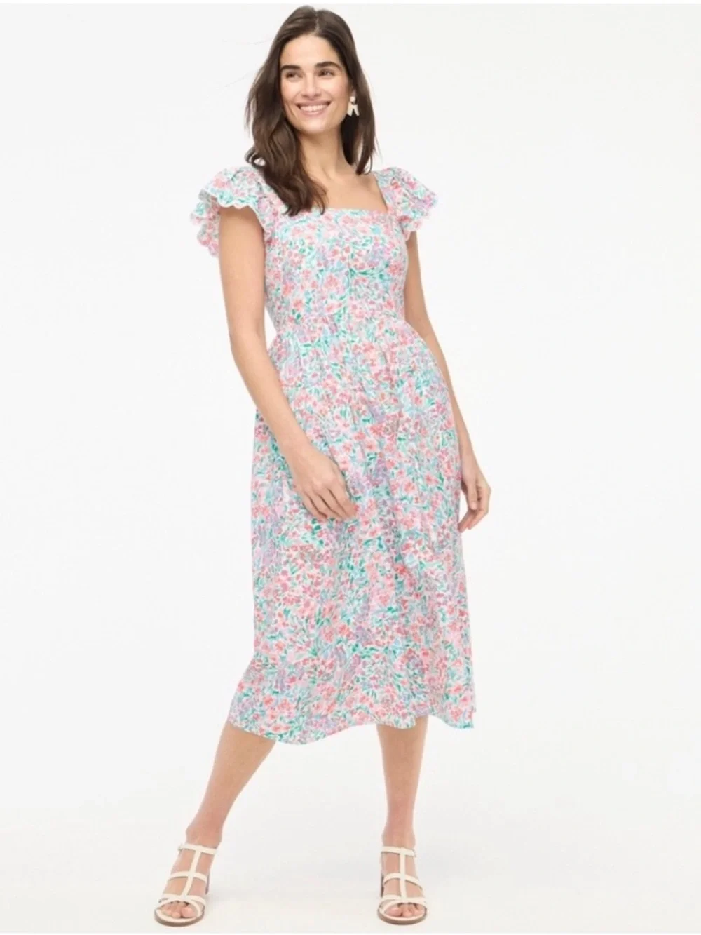 J.Crew midi floral dress with ruffle sleeves cottagecore